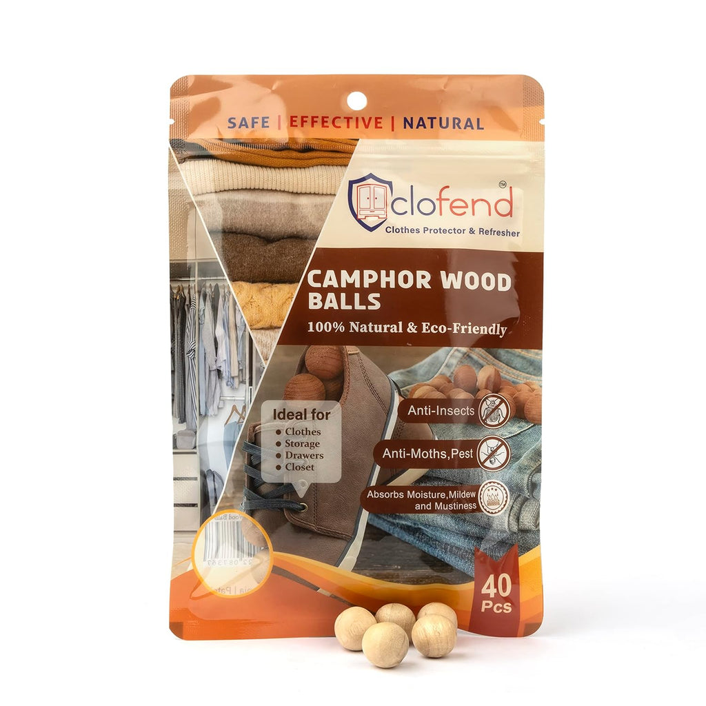 Clofend® Natural Camphor Wood Balls for Wardrobe Clothes Drawers Removes Insects Mildew Moisture Mold Fragrance Closet Repellent (Pack of 40)