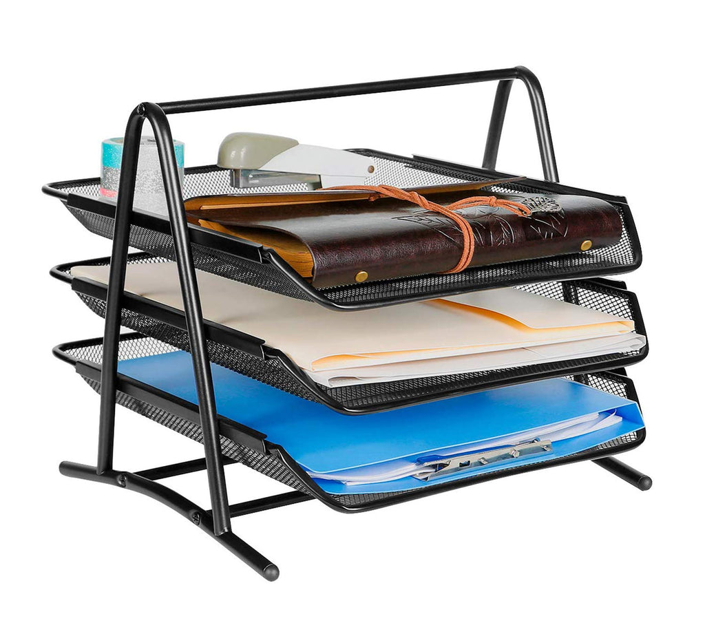3 Tier Mesh Metal Desk Organiser and File Rack