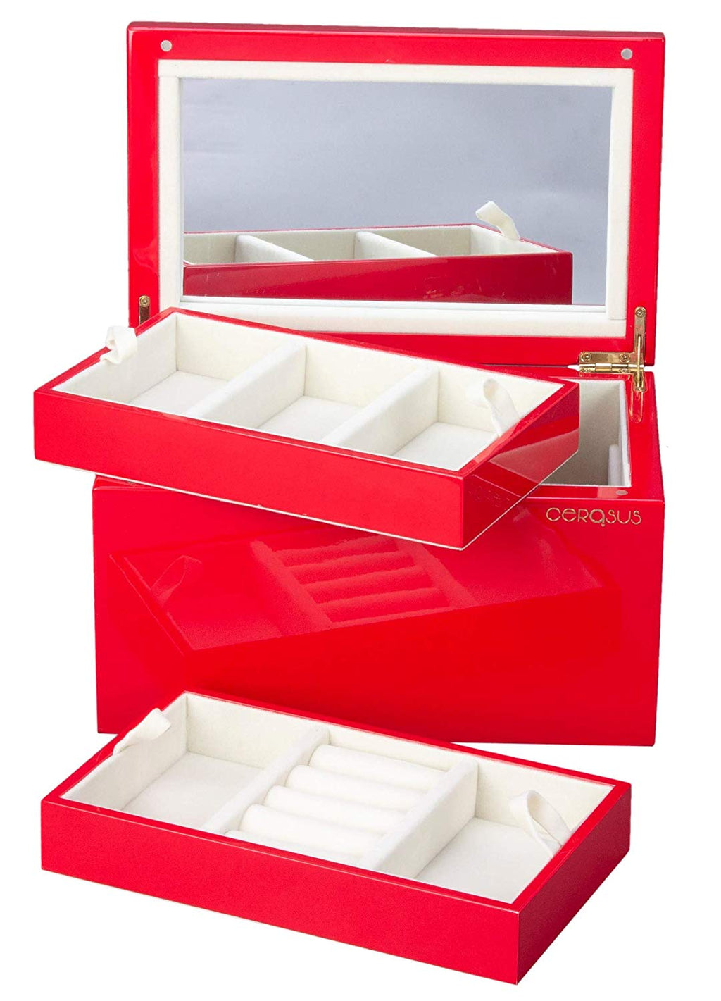 Boxania Glossy Finish Premium Wooden Jewellery Box ( Red )