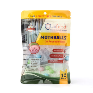 CLOFEND™ 12 pcs Mothballs Clothes Repellent in Reusable Box | Stain Free I Pack of 12