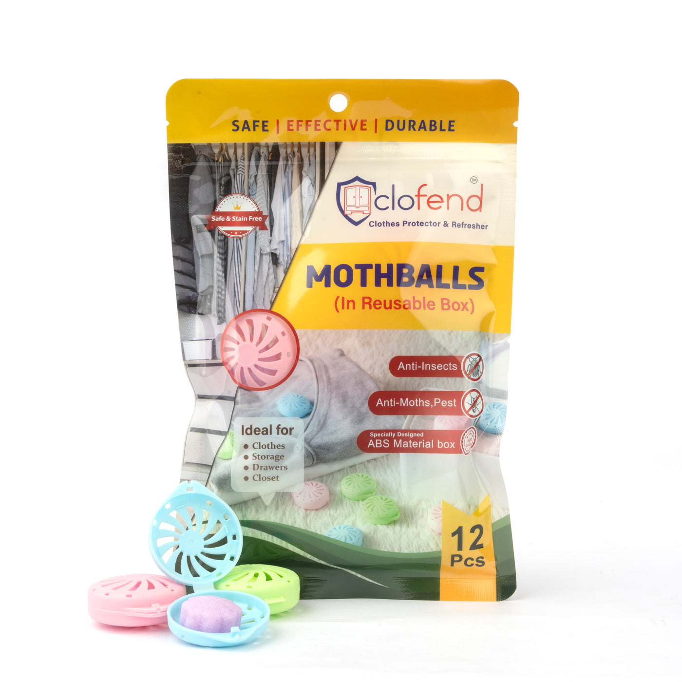 CLOFEND™ 12 pcs Mothballs Clothes Repellent in Reusable Box