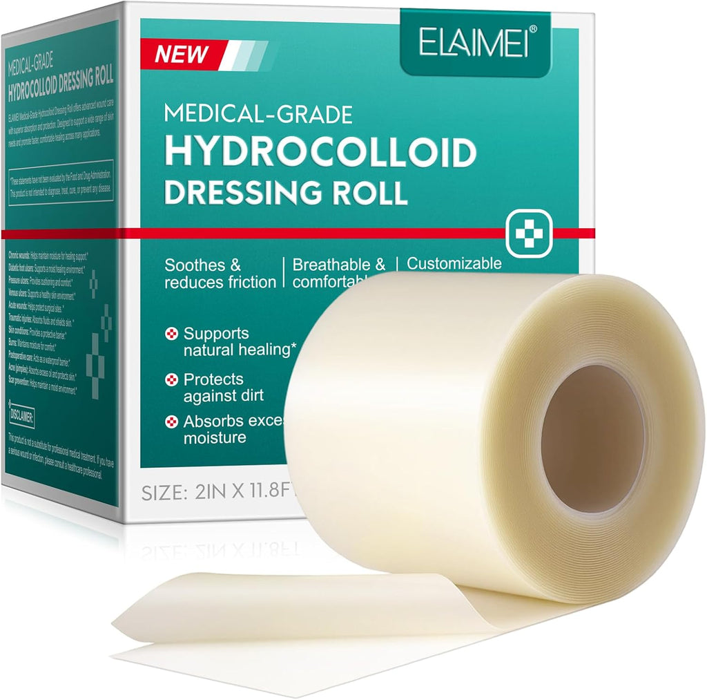 Hydrocolloid Dressings 5cm x 3.6m,Hydrocolloid Dressing Roll for Wound Care, Supports Natural Healing, Ultra Absorbent, Reduces Friction, Breathable,