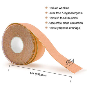 Boxania® Facial Myofascial Lift Kinesiology Tape | Anti-Wrinkle | Tape for Toning, Firming & Tightening The Skin | Soft on Skin & Water-resistant, Pack of 1 (Size 2.5cm x 5m)