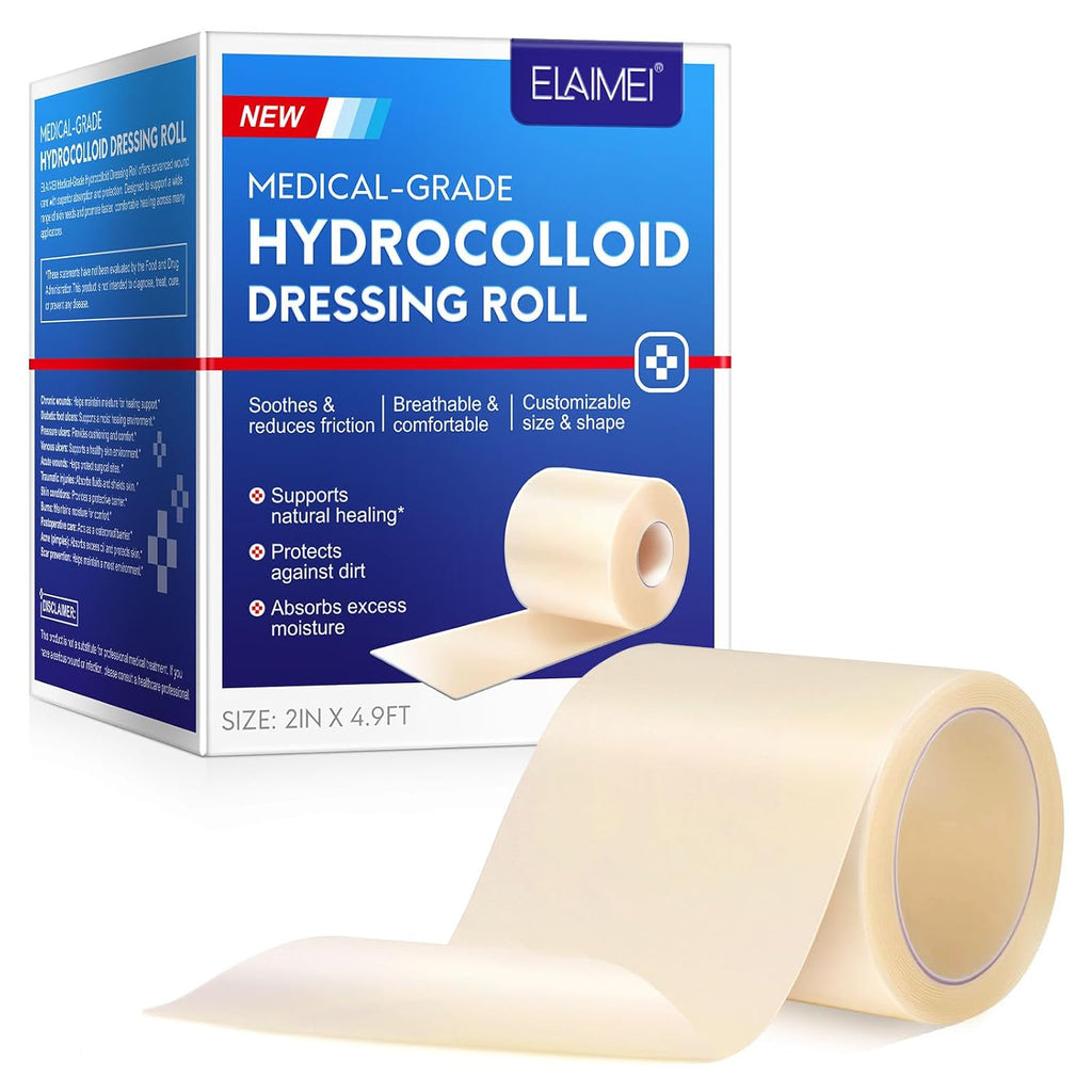 Hydrocolloid Dressings Roll 2IN x 4.9FT,Hydrocolloid Dressing Pads for Wound Care, Supports Natural Healing, Ultra Absorbent, Reduces Friction, Breathable Pads