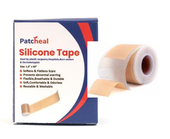 Patcheal™ Silicone Scar Sheets, Silicon gel sheet for Scars, Painless & Safe Scar Removal, Silicone Scar Tape Roll For Hypertrophic Scars and Keloids caused by burns surgery (1.6 x 60 Inch)