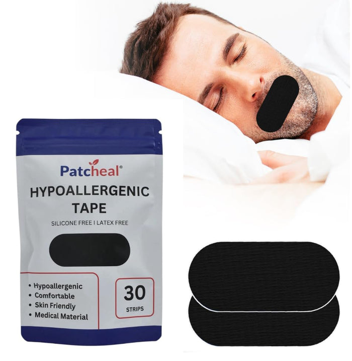 Patcheal 30Pcs Pack Latex-Free Sleep Strips Black Mouth Tape For Sleeping Snoring I Anti Snoring Nasal Strips I Reduce Mouth Dryness