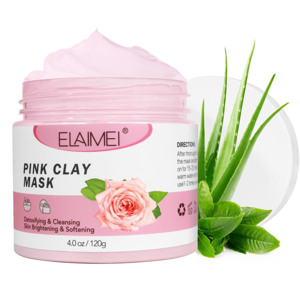 Boxania® Pink Clay Face Mask For Men and Women with Vitamin C & E | Natural Kaolin Clay Face Pack | Wrinkles, Tan, Blackheads & Skin Cleansing | All Skin Types 120gm