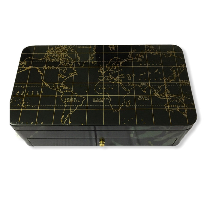 Luxury Pocket Changer/Organizer with World Map Print on Top (with Drawer) Black Colour