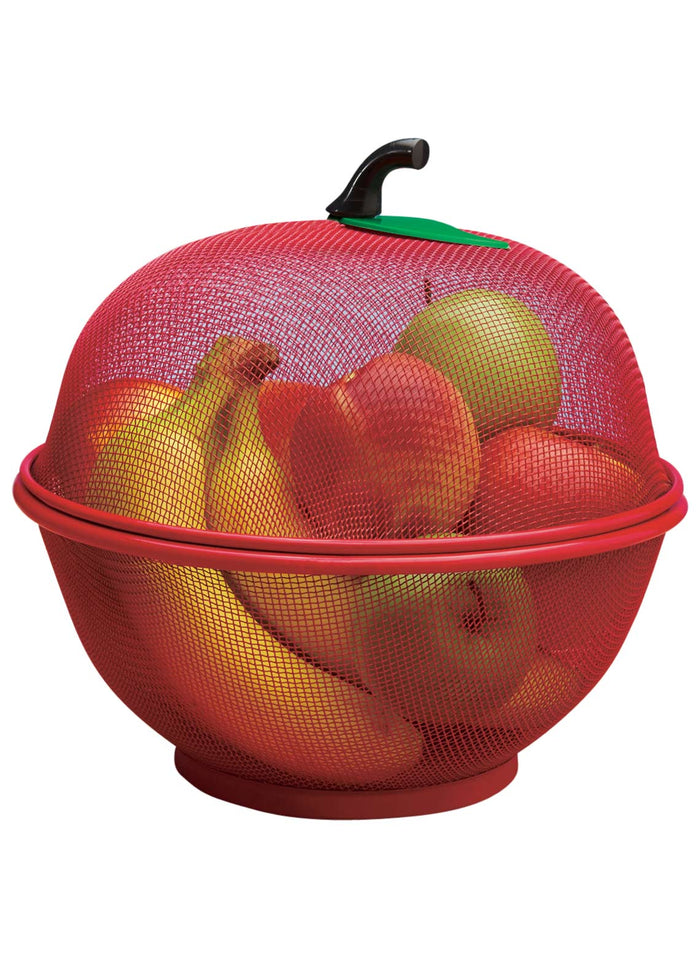 Boxania Apple Shape Net Basket for Fruits Vegetables Kitchen Basket Insect Proof Drain Wash (27 CM) Assorted Color