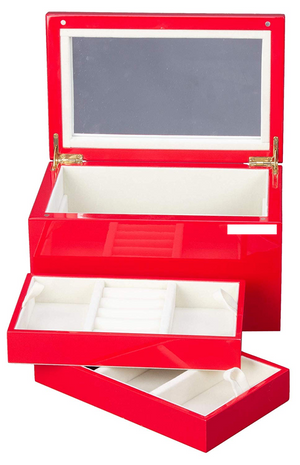 Boxania Glossy Finish Premium Wooden Jewellery Box ( Red )
