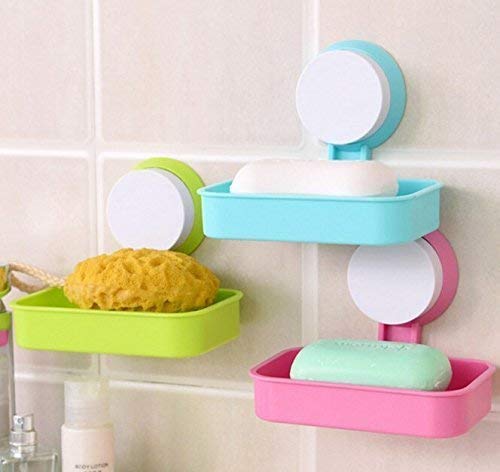 Single Layer Soap Box Suction Cup Bathroom Hanging Tray Holder (Standard, Assorted Colour) pack of 1