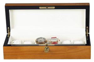 Boxania Premium Watch Box in Exclusive Glossy Finish Walnut Color with Black Trim Along Edges (6 watches)